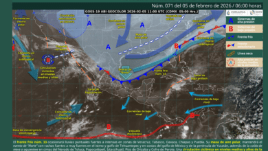 Frente frío 33 provoca lluvias intensas y evento de Norte este 5 de febrero en México