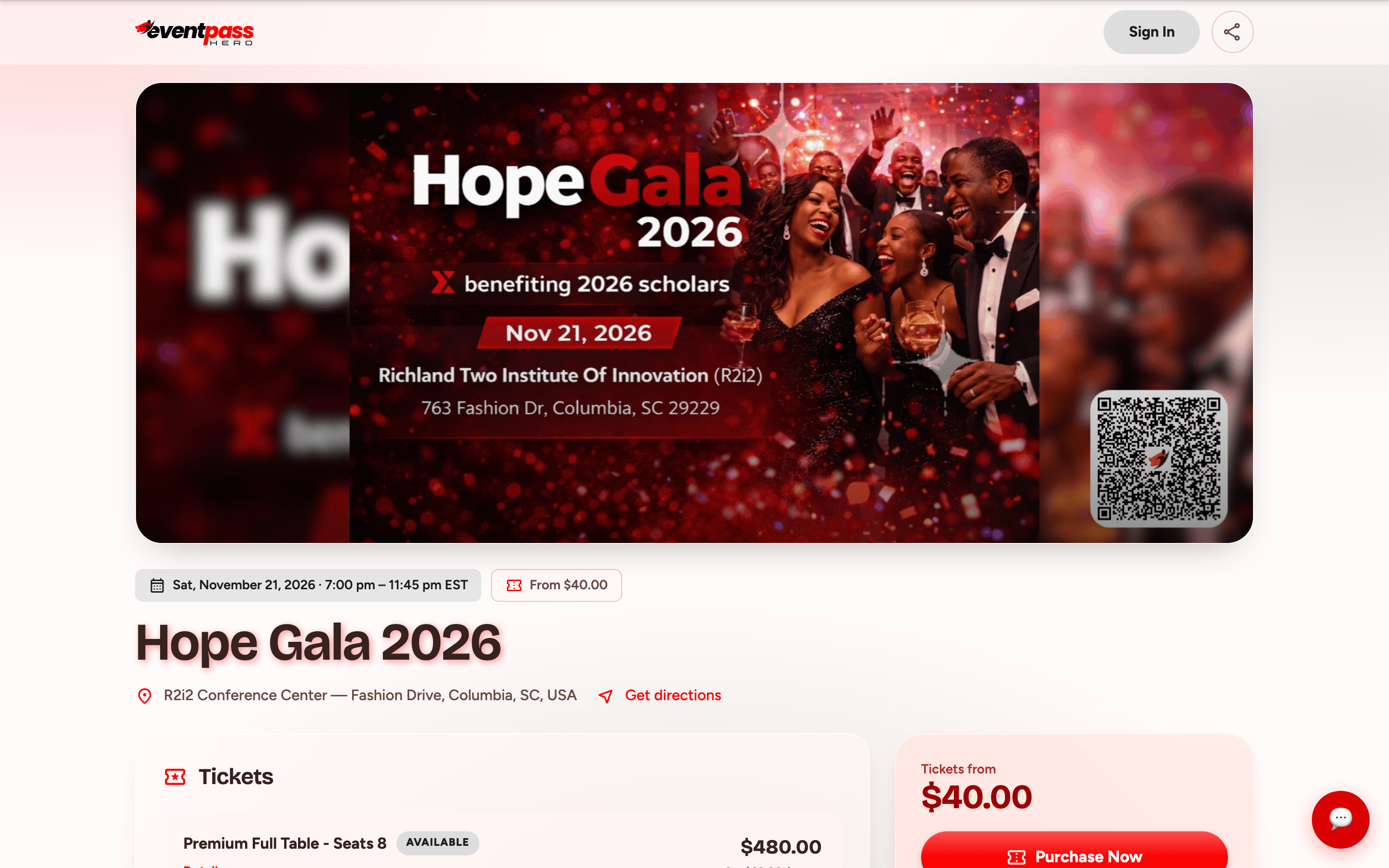 An event page opened through a member's personal link, with the registration button highlighted