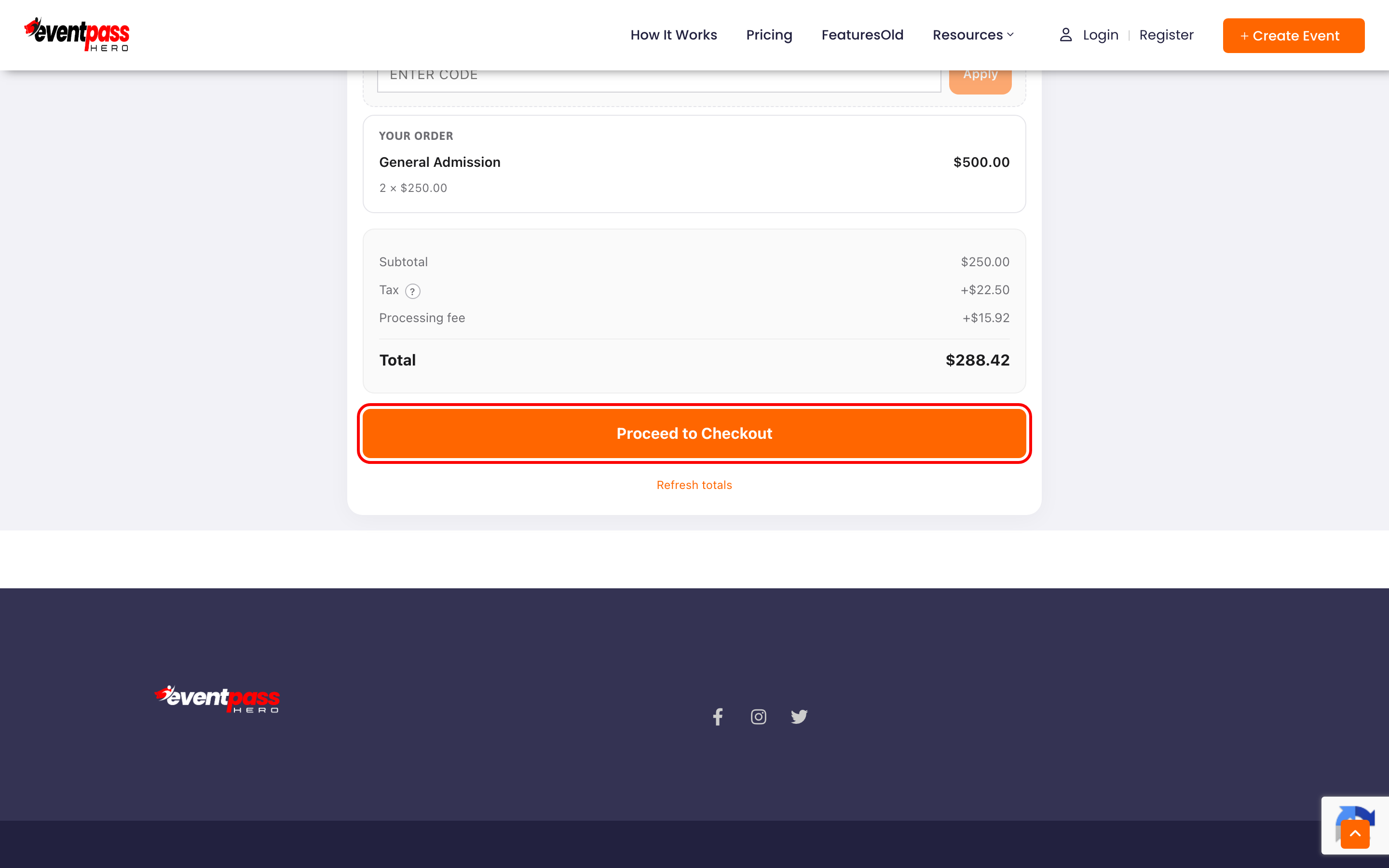 The cart with the Proceed to Checkout button highlighted