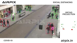  Social distance monitoring algorithm by Airpix demonstrated on the Oxford Town Centre dataset. Source: youtube.com/watch?v=mC4G3t8iPNs