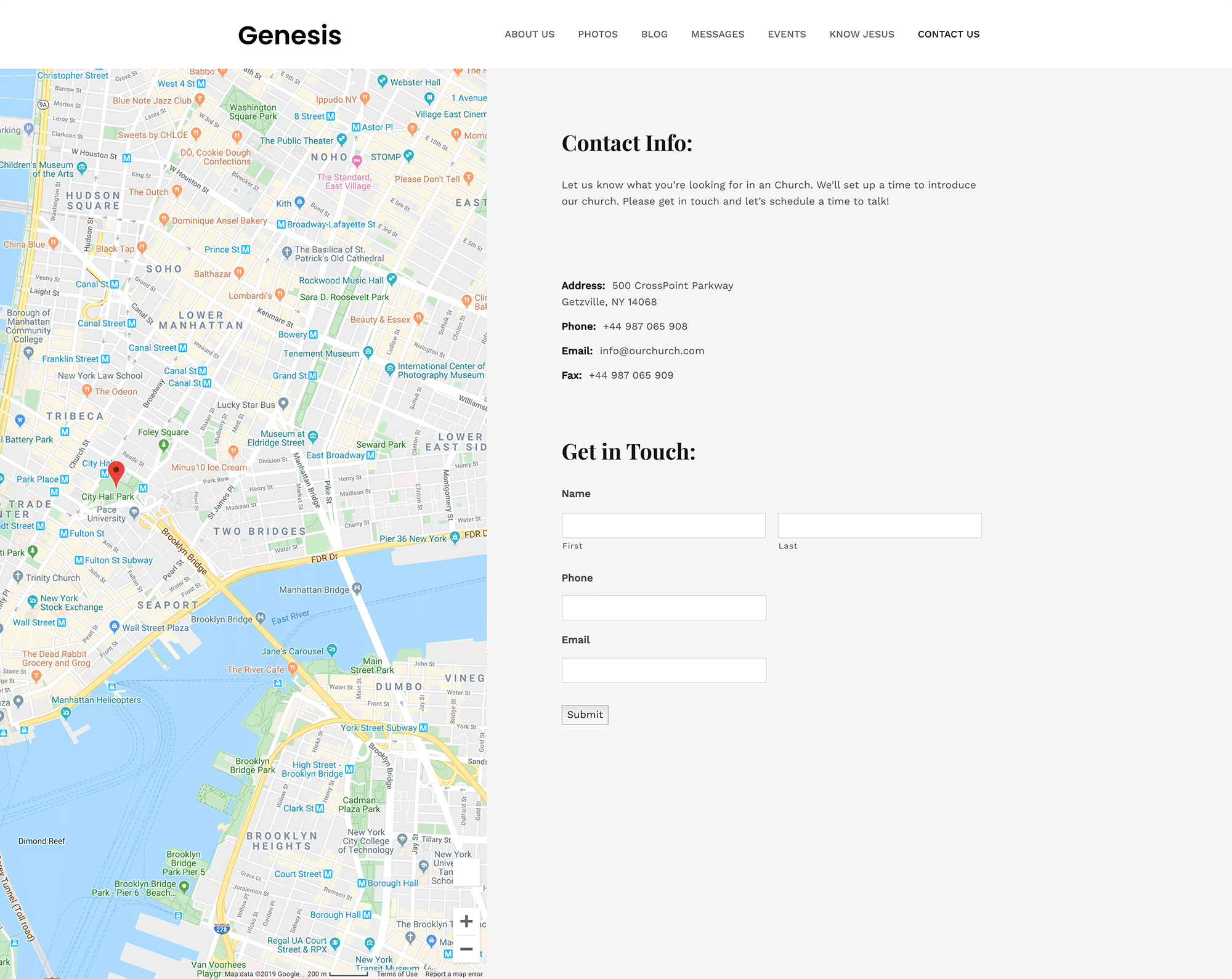 Genesis contact page