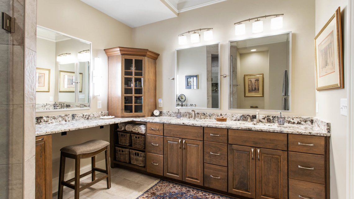 Natural wood and granite bathroom remodel in Greenville, SC