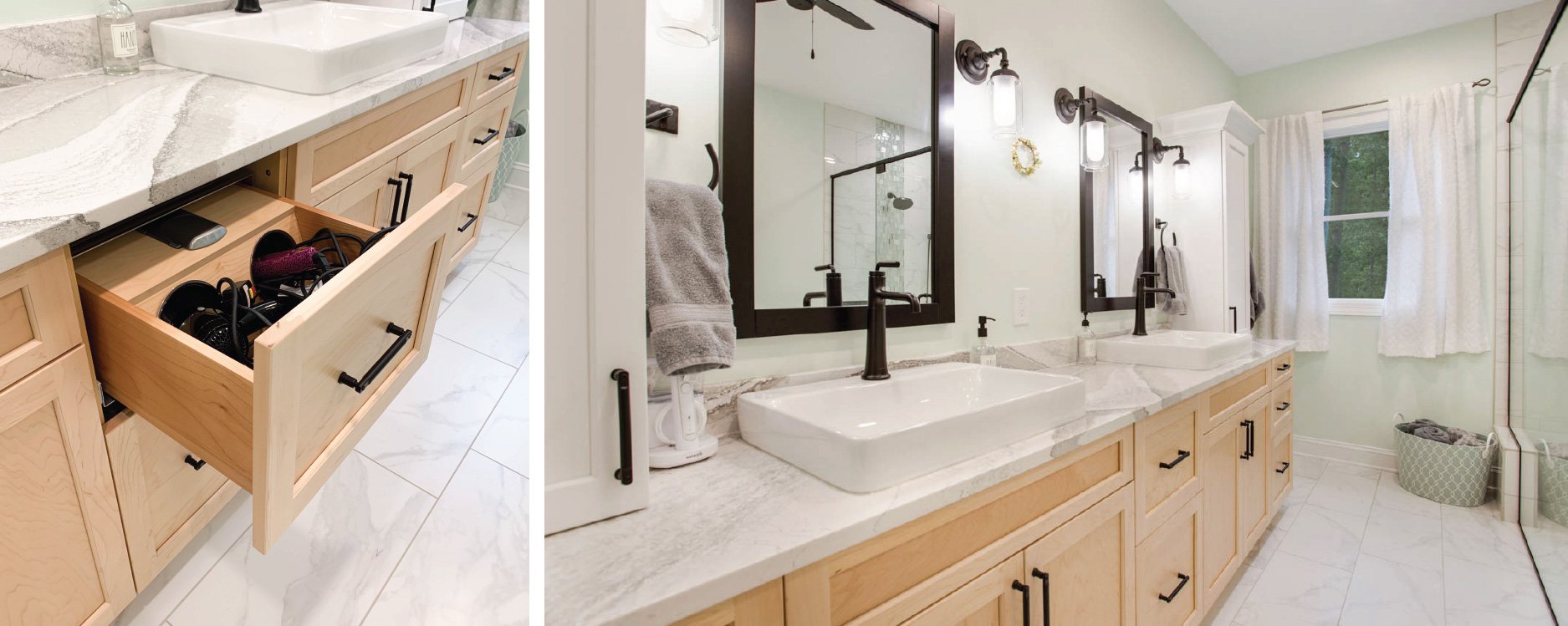 Custom cabinet line white oak in bathroom