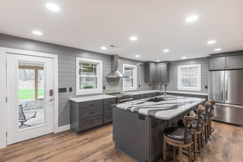 Gray kitchen with Cambria Bently countertops