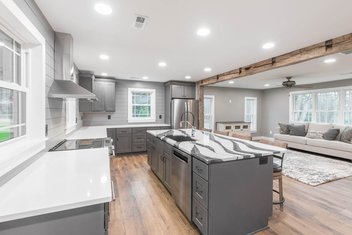 Gray kitchen with Cambria Bently countertops