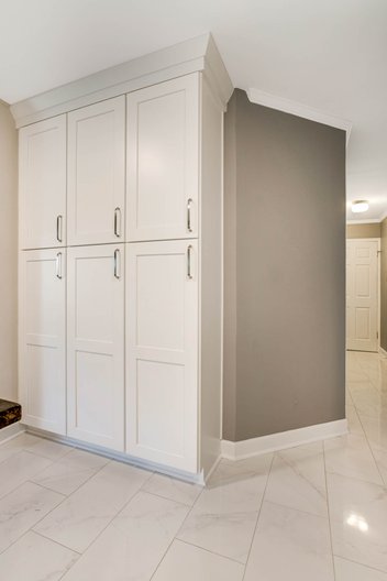 White kitchen pantry storage cabinets