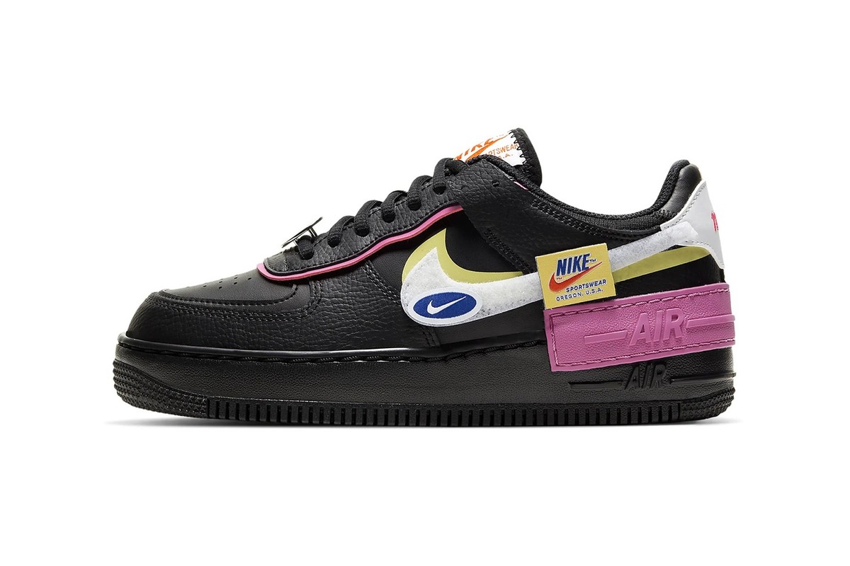 The "Black/Cosmic Fuchsia" Air Force 1 Shadow Comes With Removable Patches 
