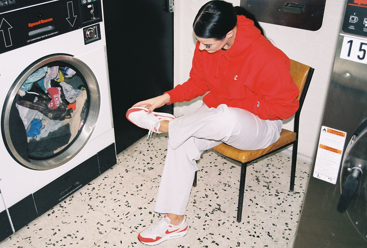Sole Finess Hangs At The Laundromat With The Nike Air Max 1 Habanero Red