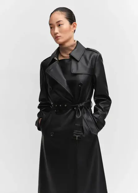 Leather-effect trench coat