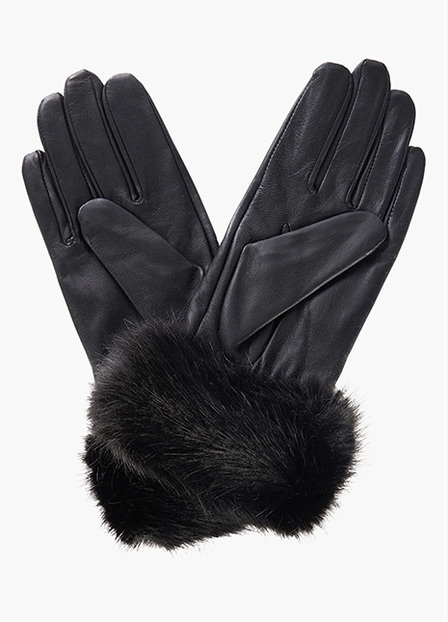 Faux Fur Trim Leather Gloves