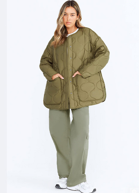 Oversized Reversible Quilted Jacket- Light Olive And Army Green