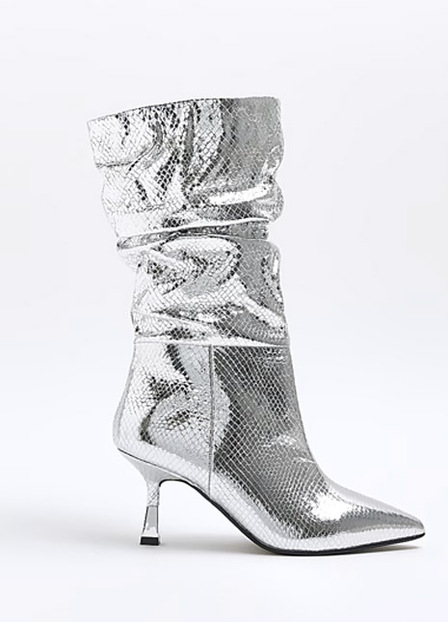 Silver Metallic Slouch Heeled Boot