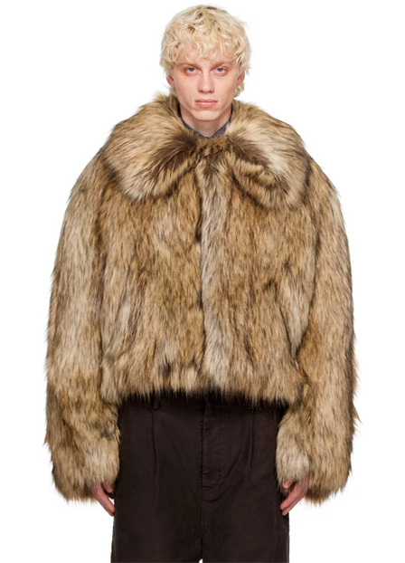 Beige Oversized Faux-Fur Jacket