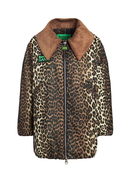 x Ganni Leopard Waxed Cotton Bomber Jacket