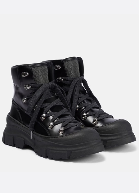 Leather Combat Boots in Black