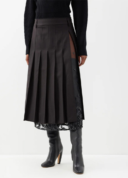 Brone sequinned lace-panelled wool-twill skirt