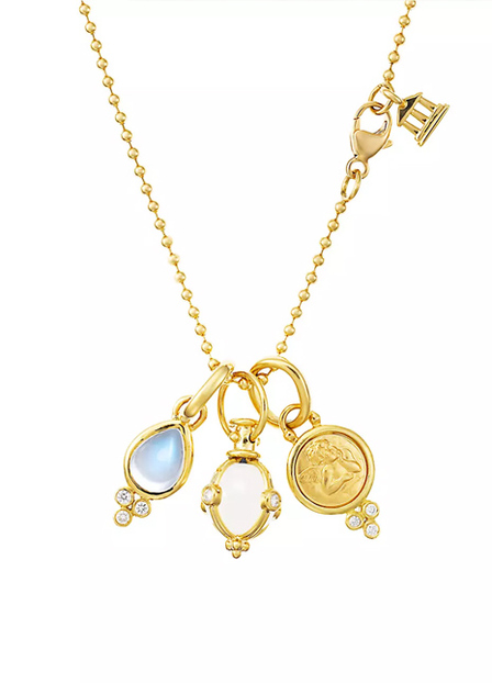 Rock Crystal, Moonstone, Diamond & 18K Yellow Gold Charm Necklace