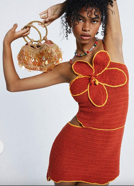 Daniela Asymmetric Crochet Red Mini Dress