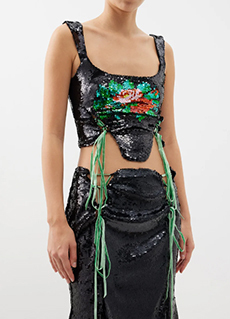 Rose-motif sequinned corset top