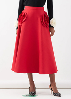 Rose-embellished wool-blend crepe midi skirt
