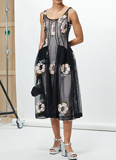 Rose-embroidered tulle midi dress