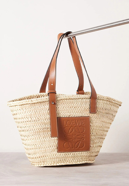 Anagram-logo medium leather-trim raffia basket bag