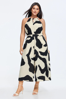 Abstract Floral Print Halter Neckline Jumpsuit
