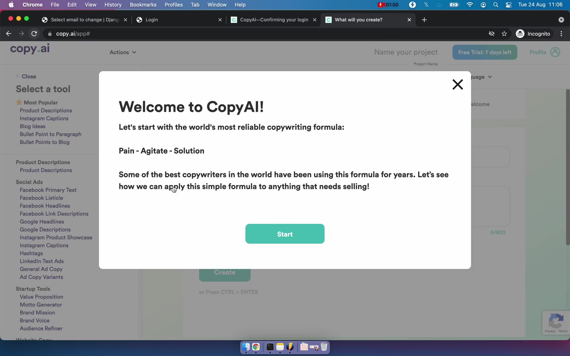 CopyAI welcome screenshot