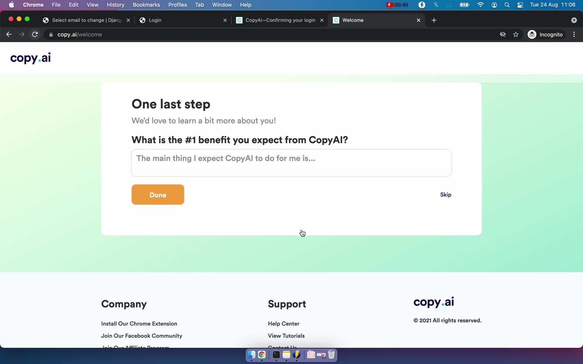 CopyAI what's your expected benefit? screenshot