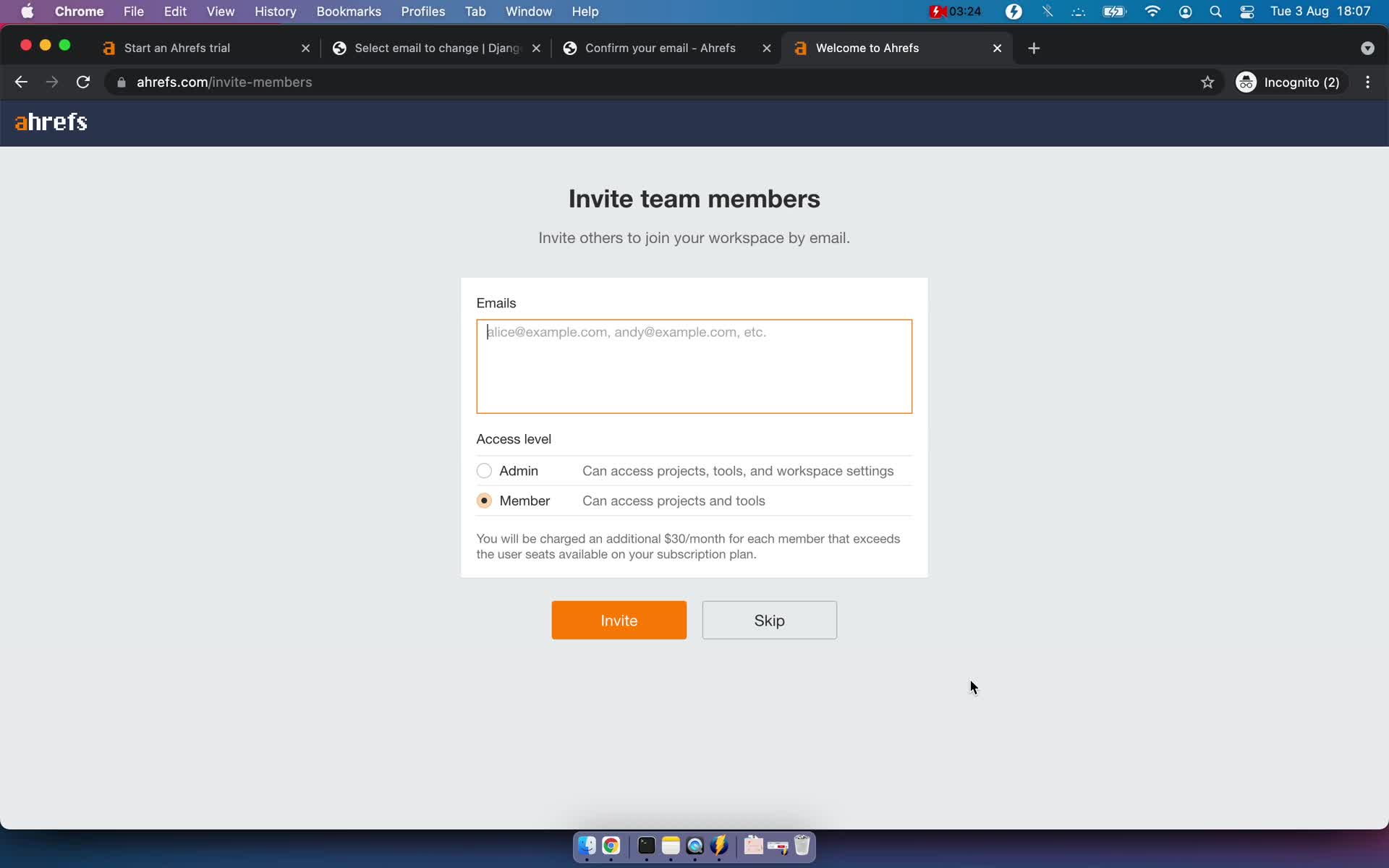 Ahrefs invite team screenshot