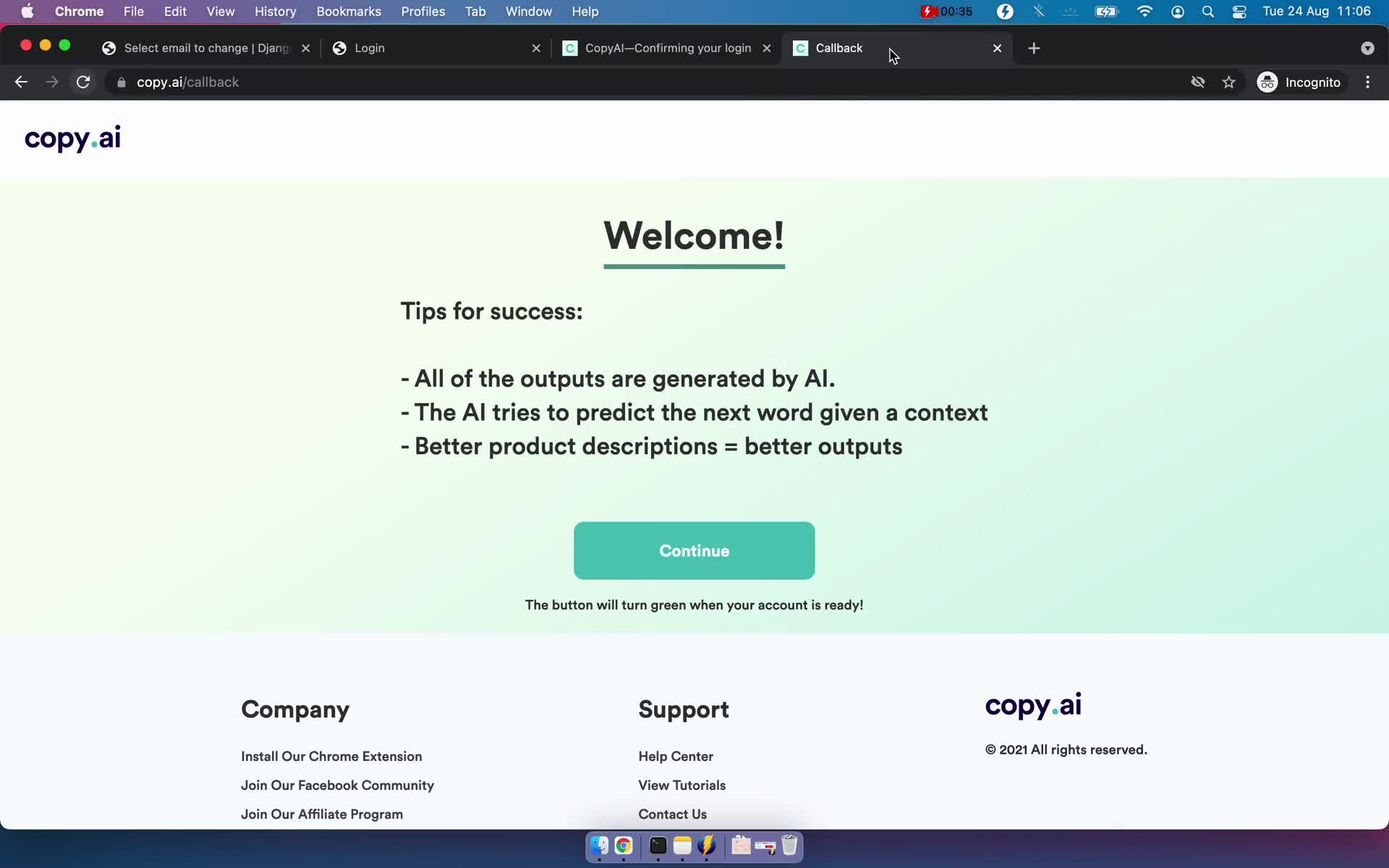 CopyAI welcome screenshot