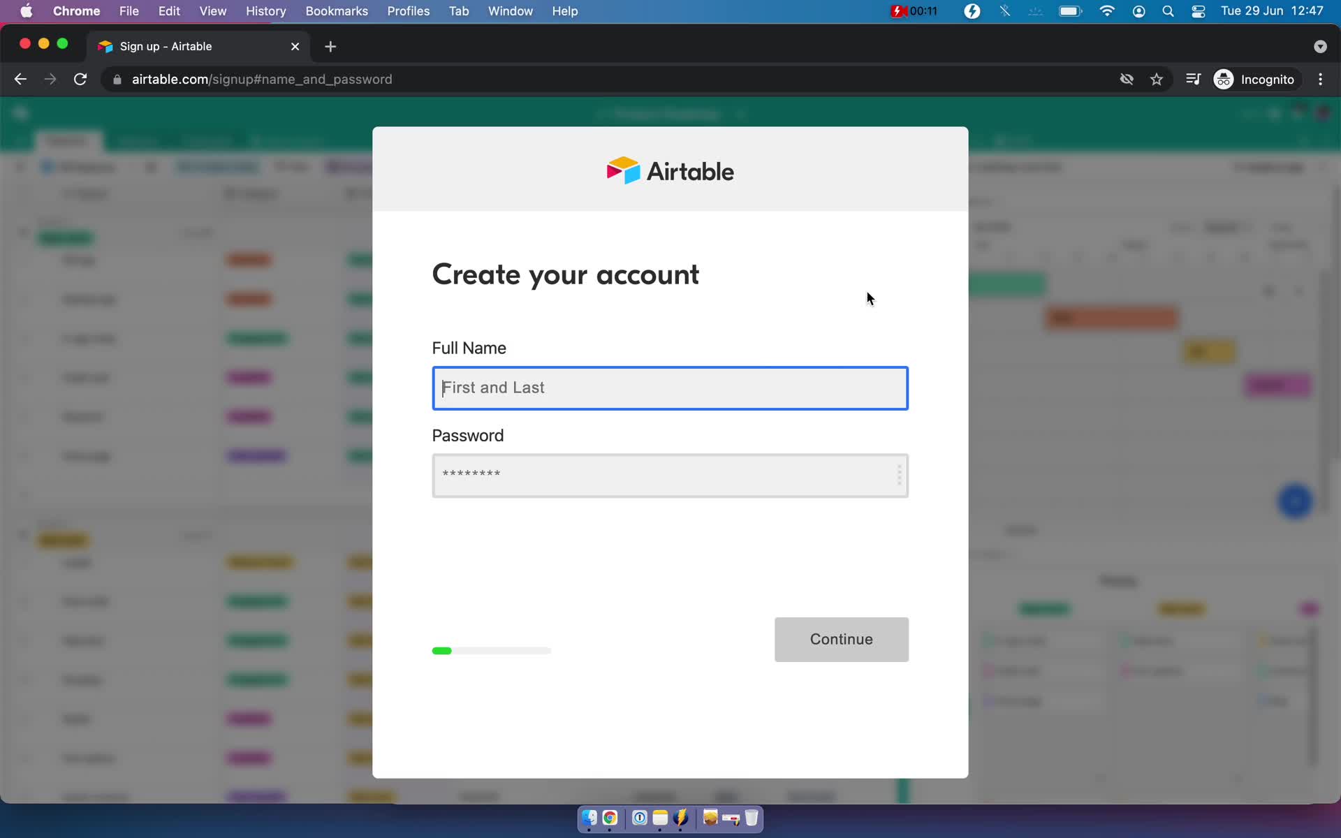 Airtable sign up screenshot