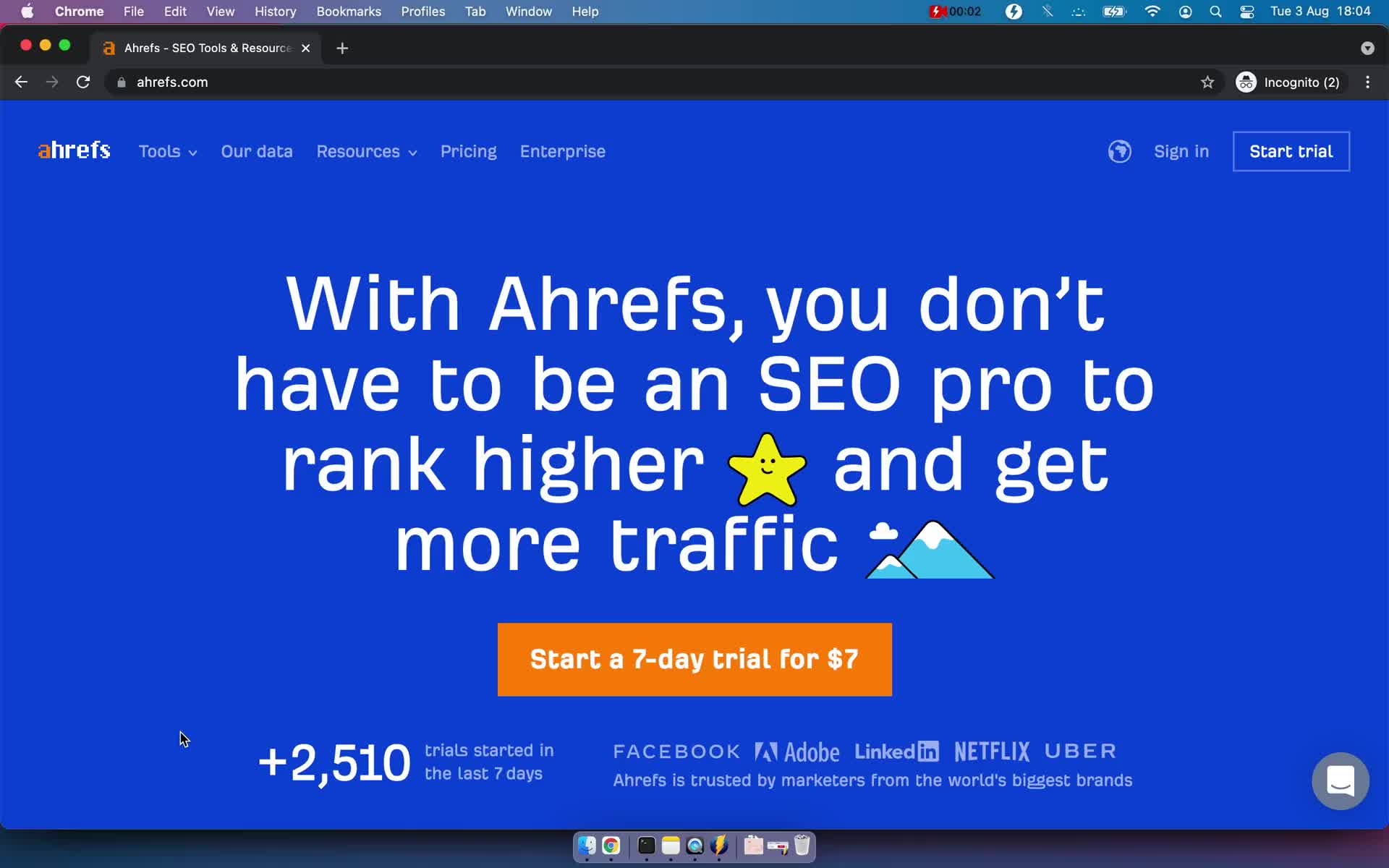 Screenshot of Onboarding on Ahrefs