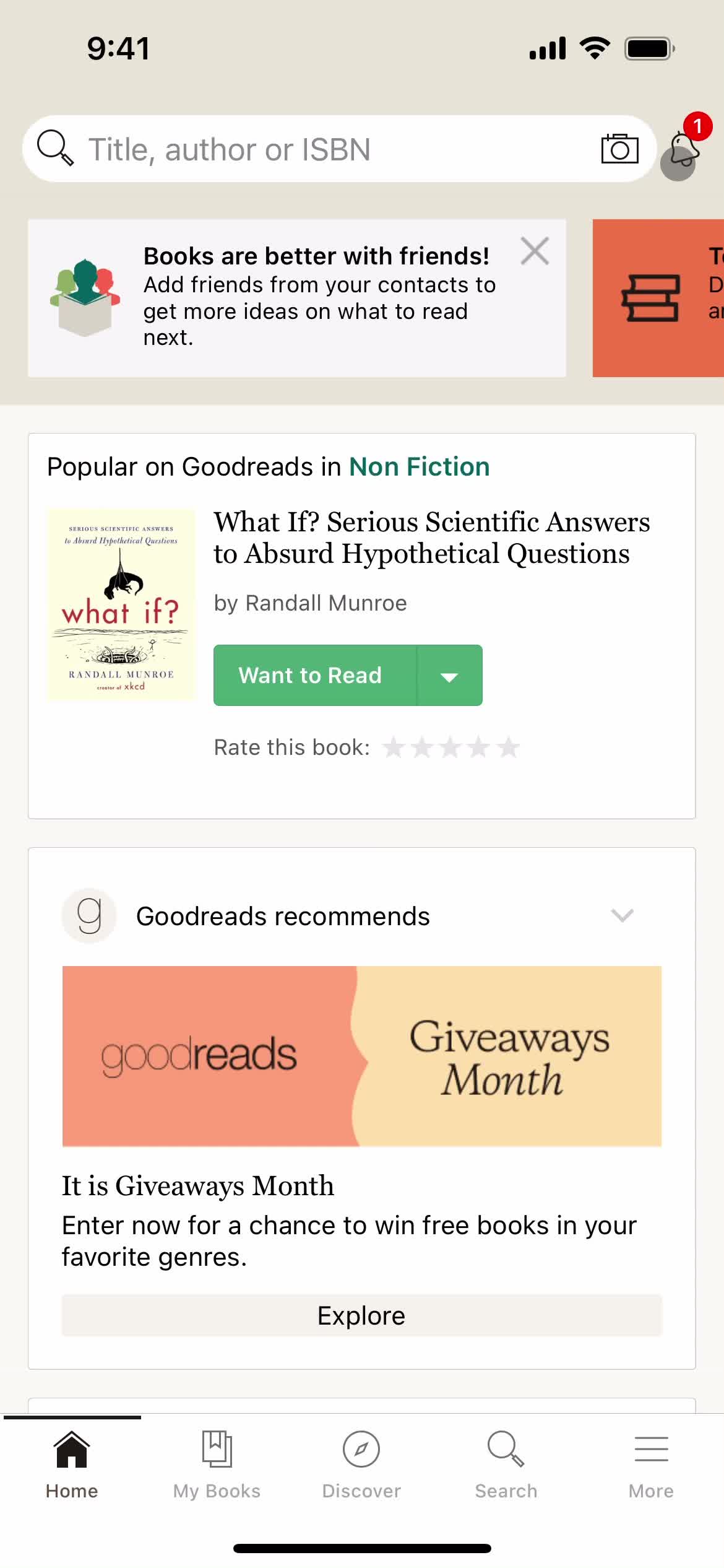 Goodreads home screenshot