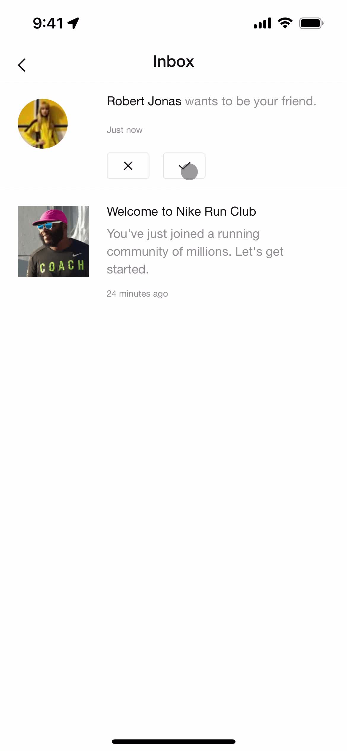 Nike Run Club accept invite screenshot