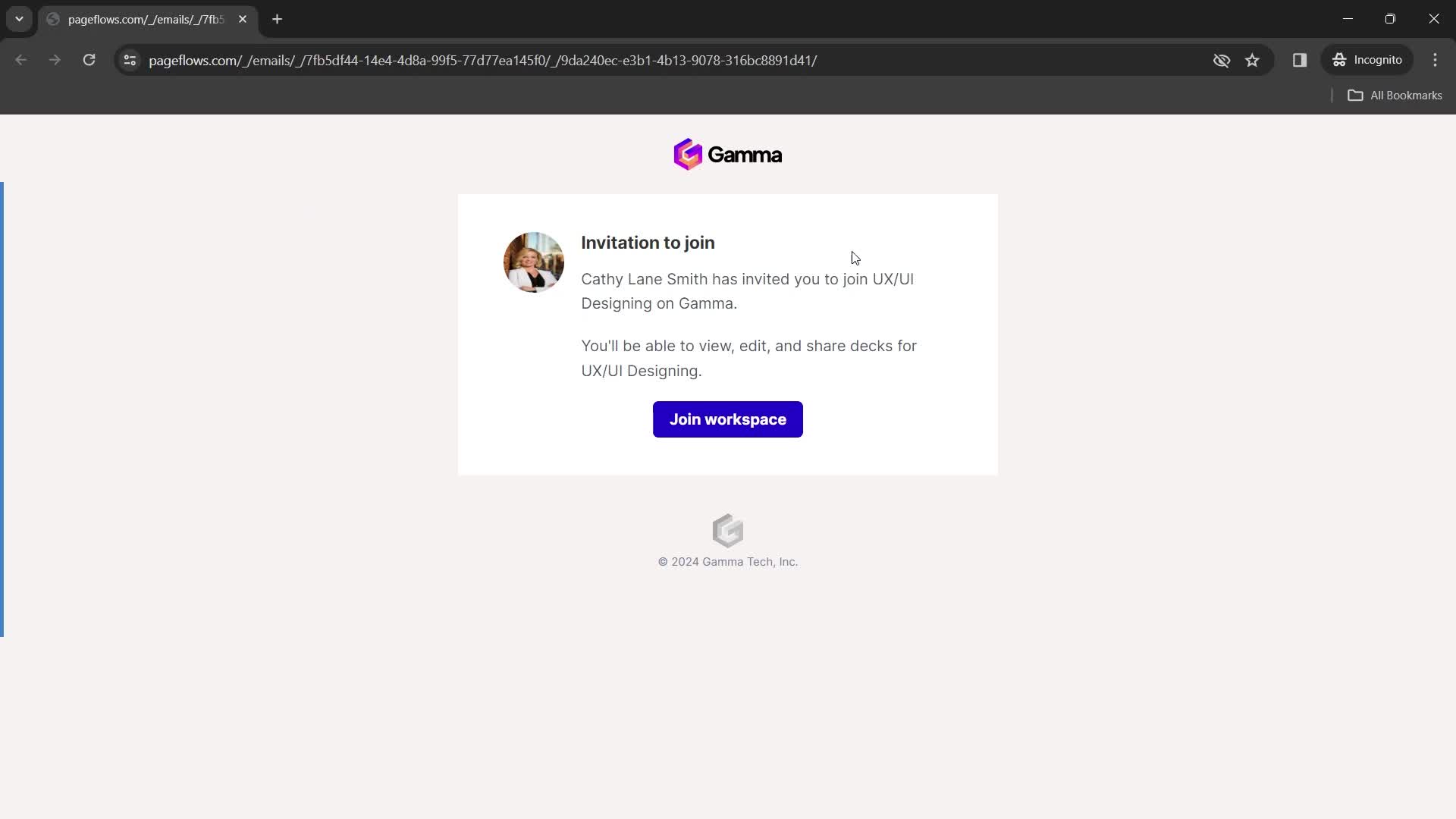 Gamma invite email screenshot