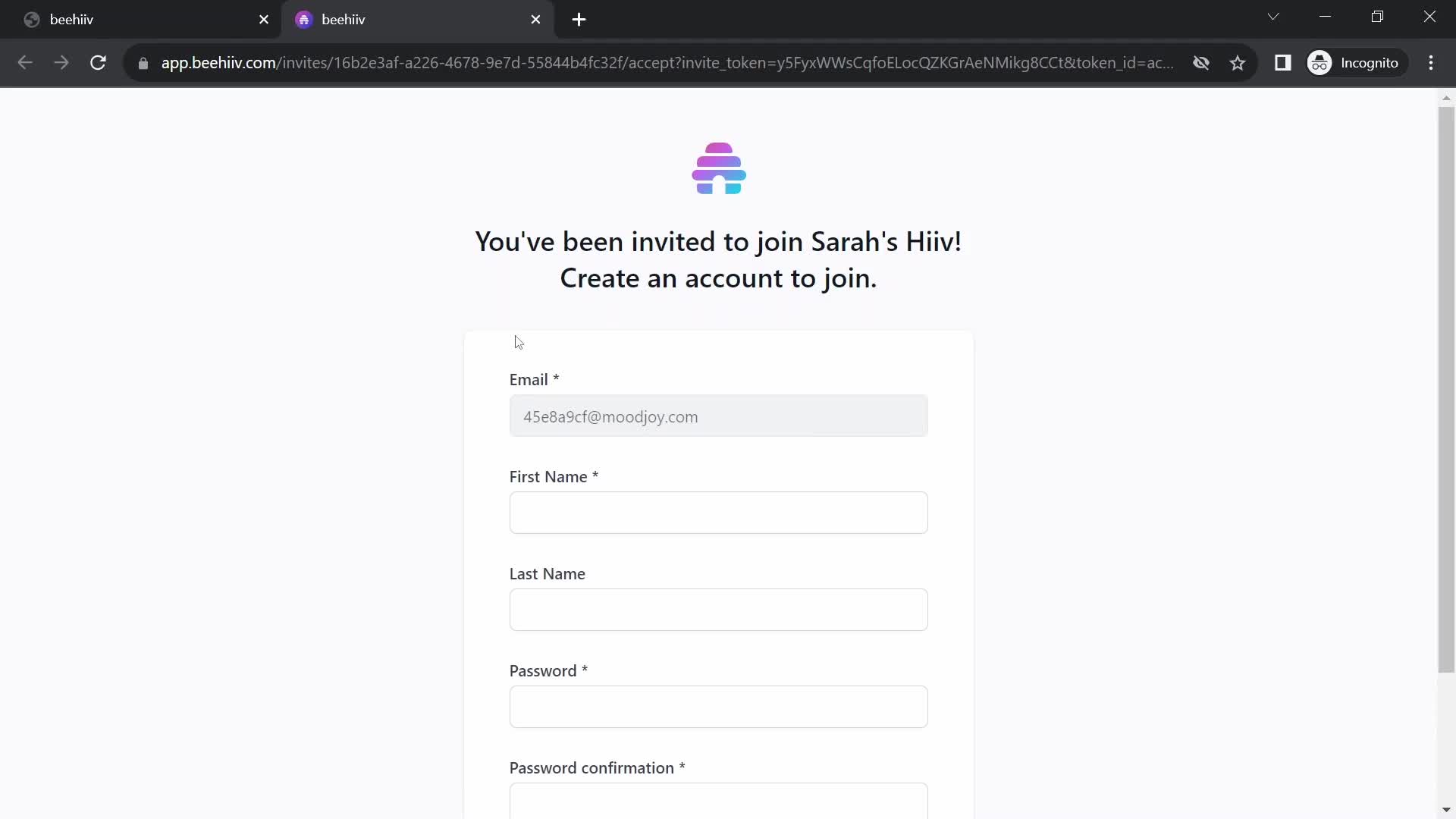 Beehiiv sign up screenshot