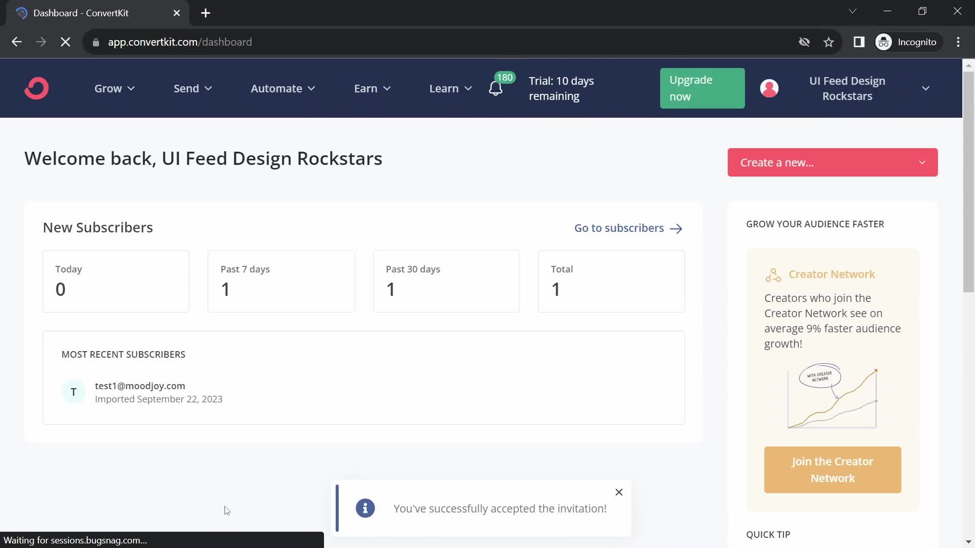 ConvertKit dashboard screenshot