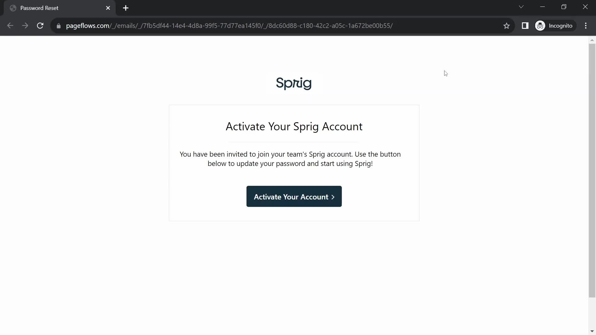 Sprig invite email screenshot