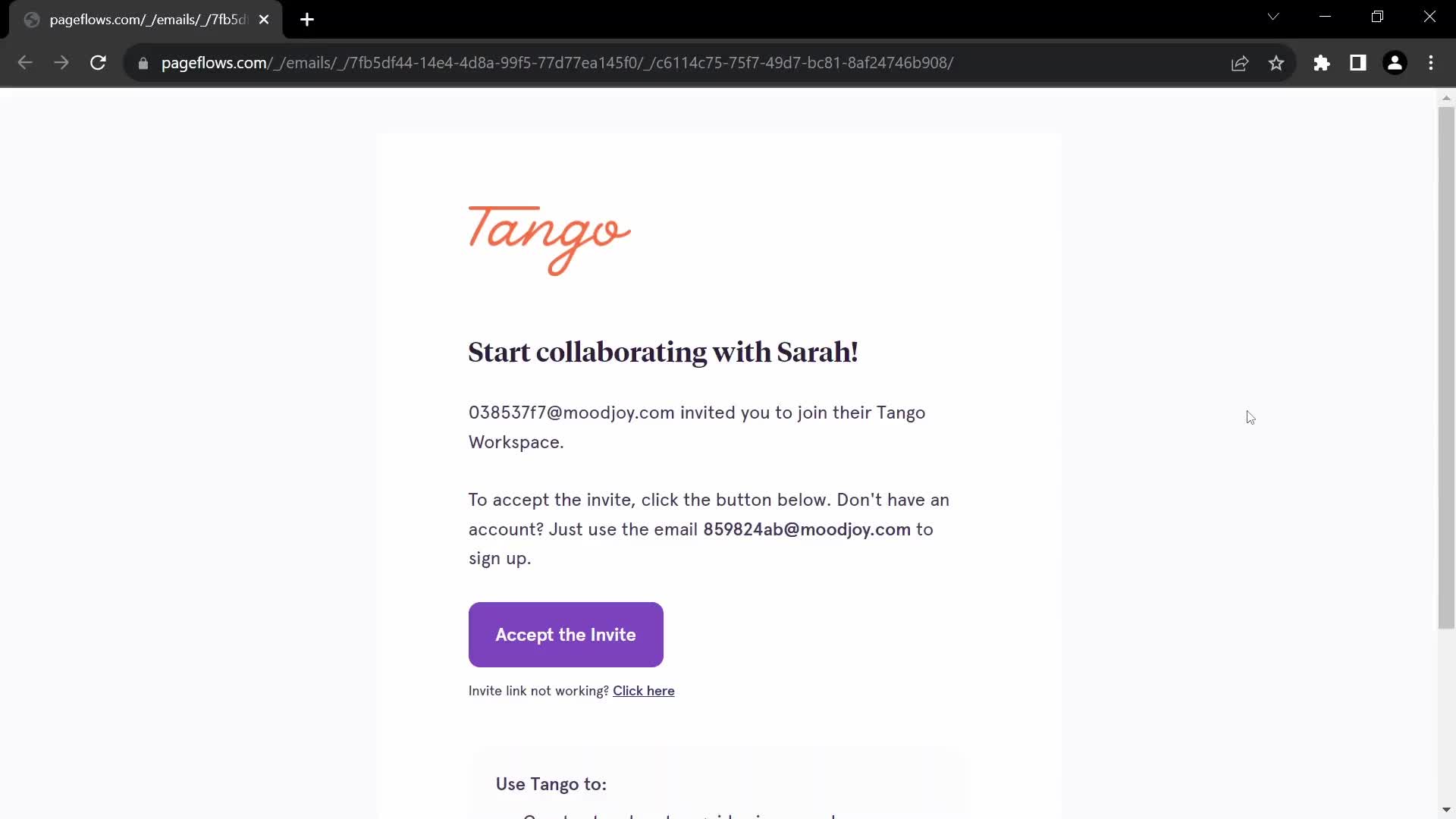 Tango invite email screenshot