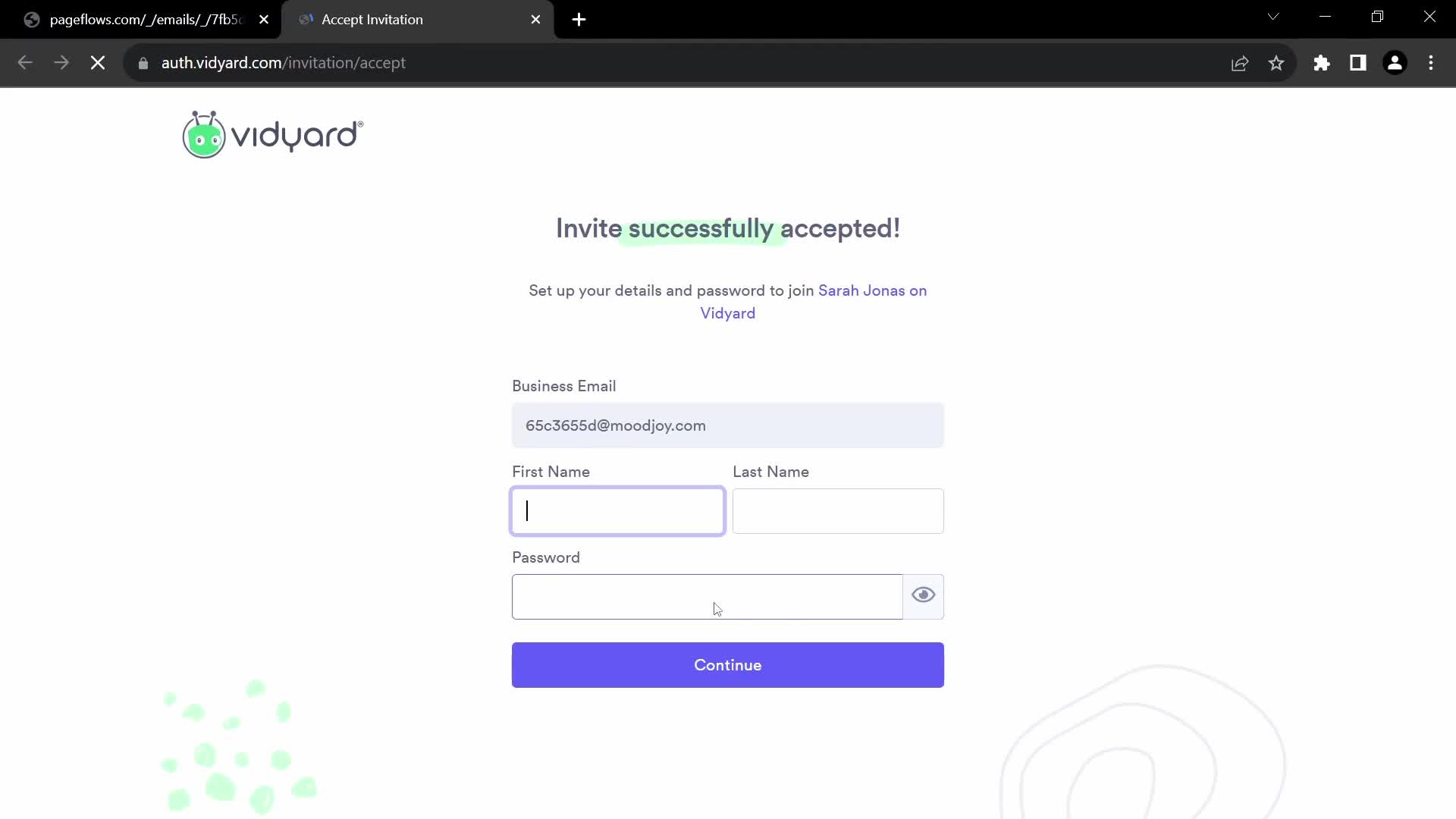 Vidyard sign up screenshot