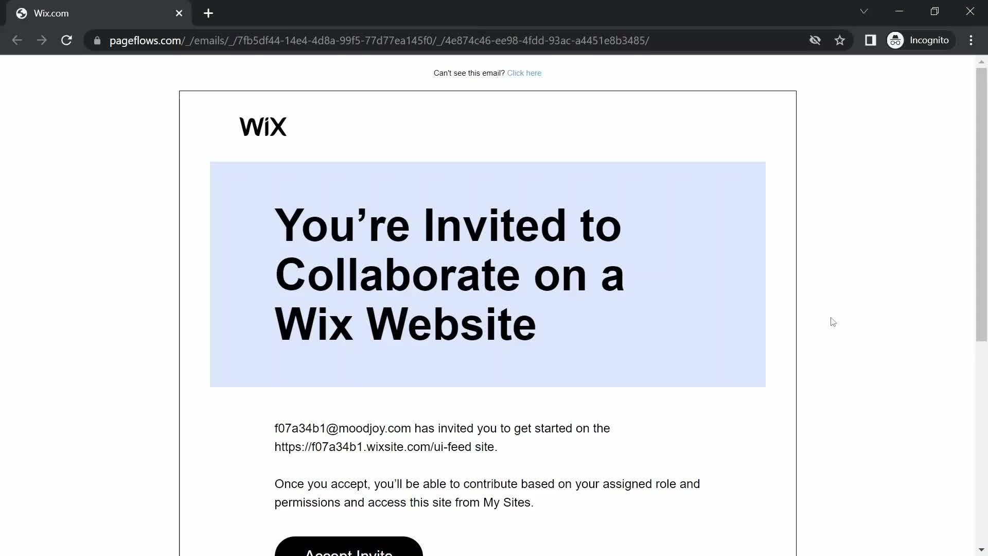 Wix invite email screenshot