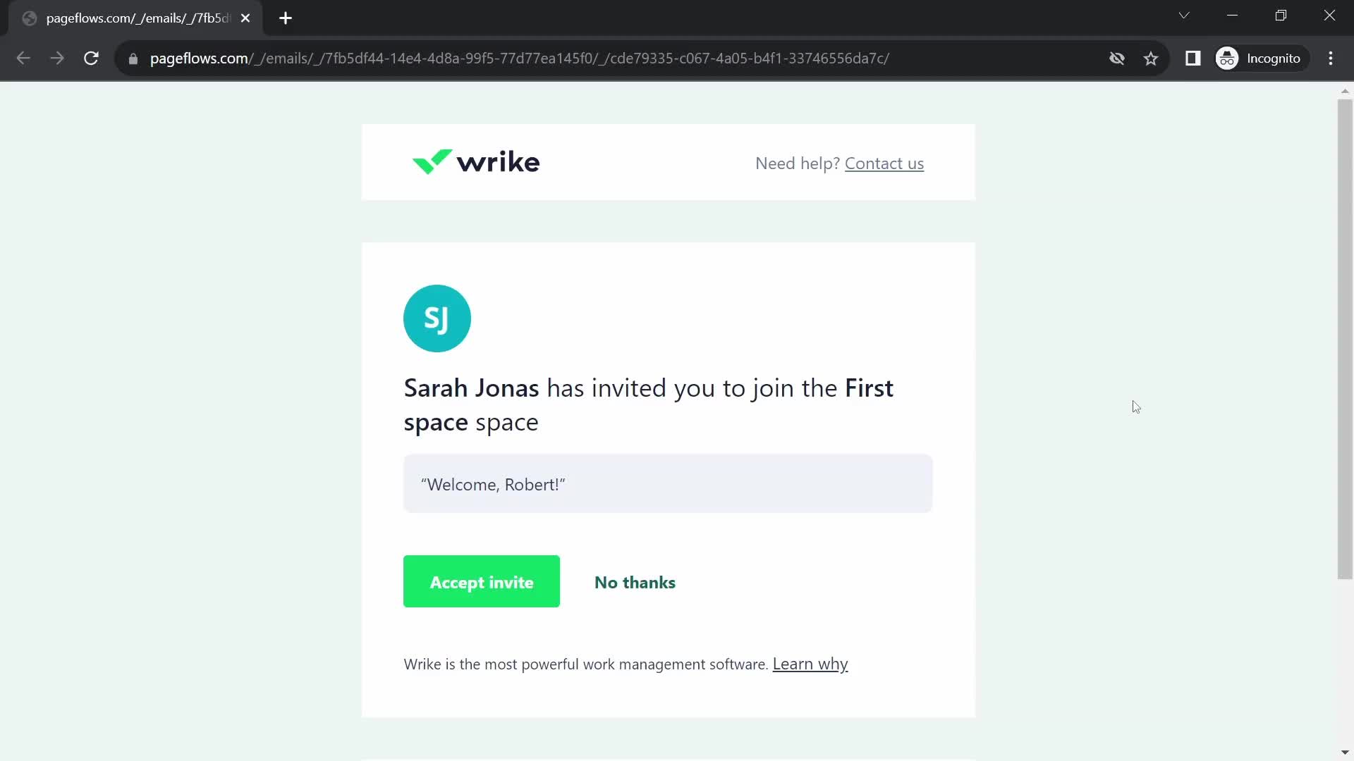 Wrike invite email screenshot