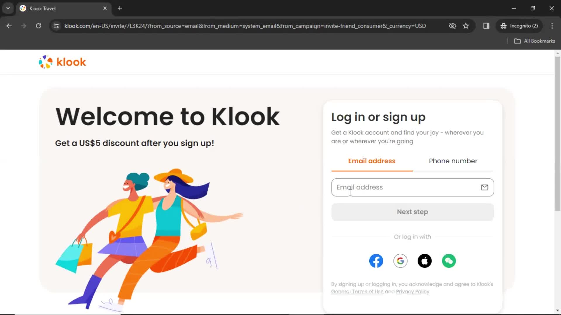 Klook sign up screenshot