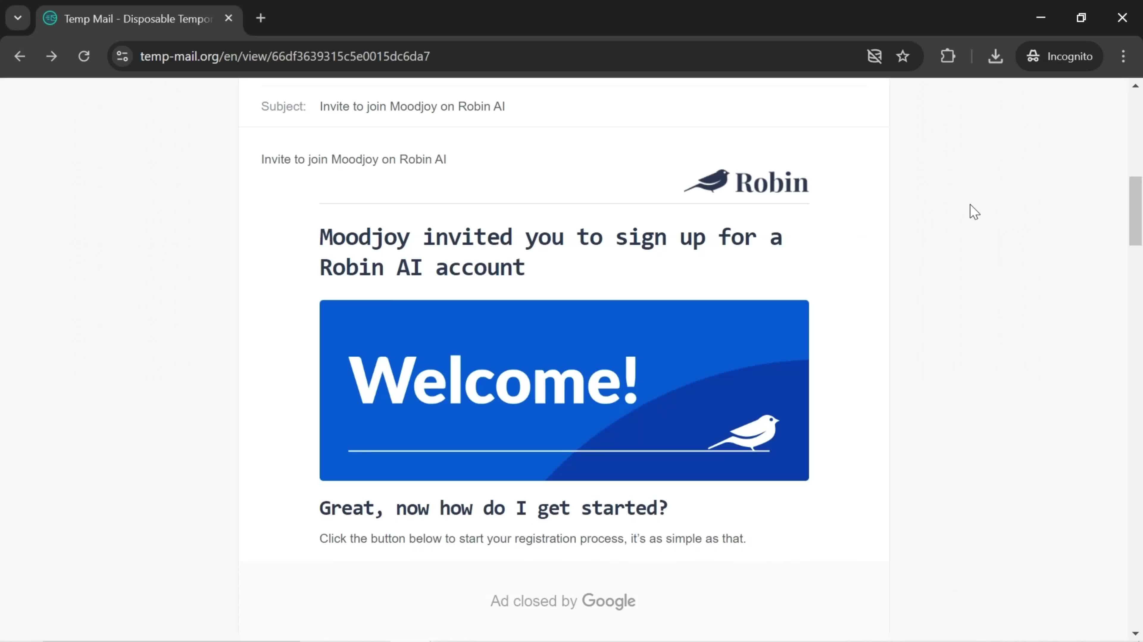 Robin AI invite email screenshot