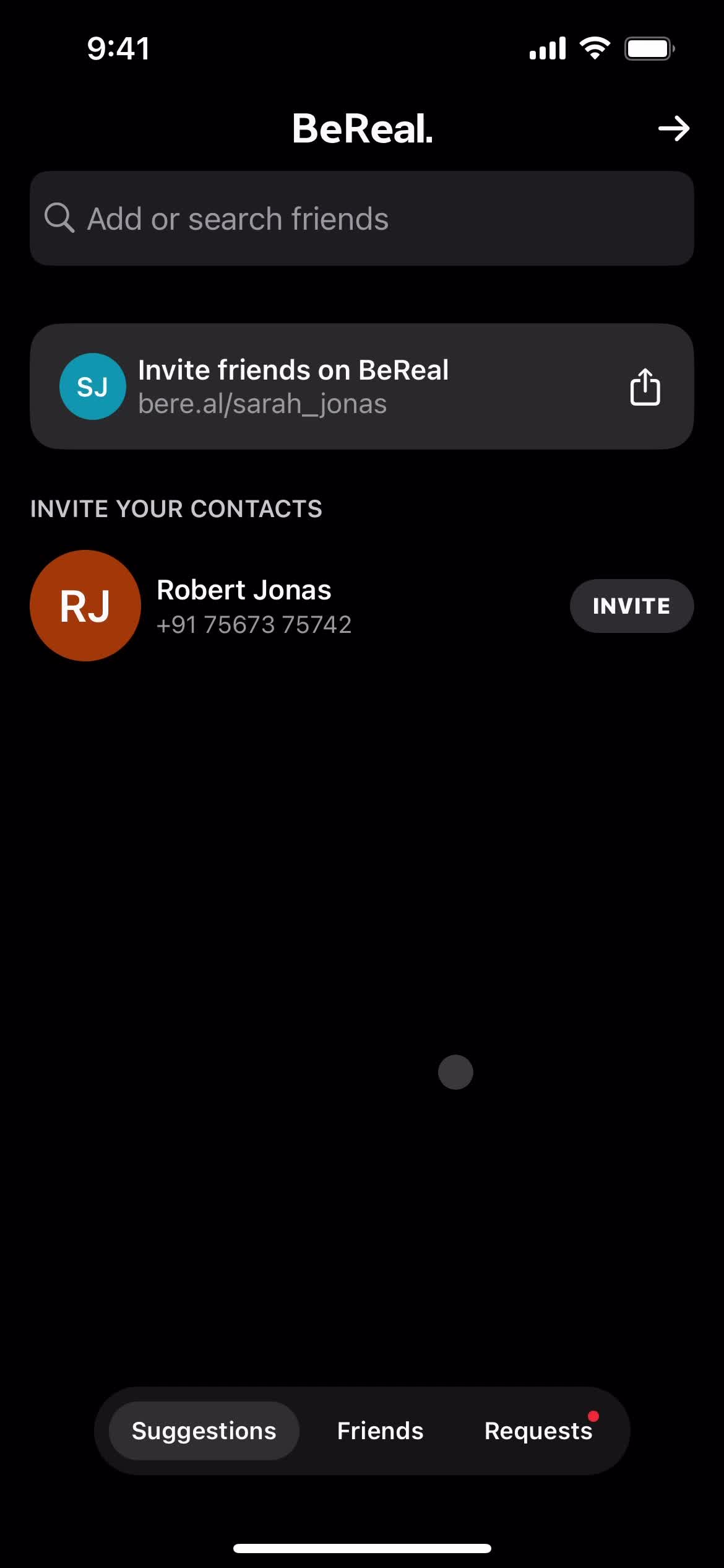 BeReal. invite friends screenshot