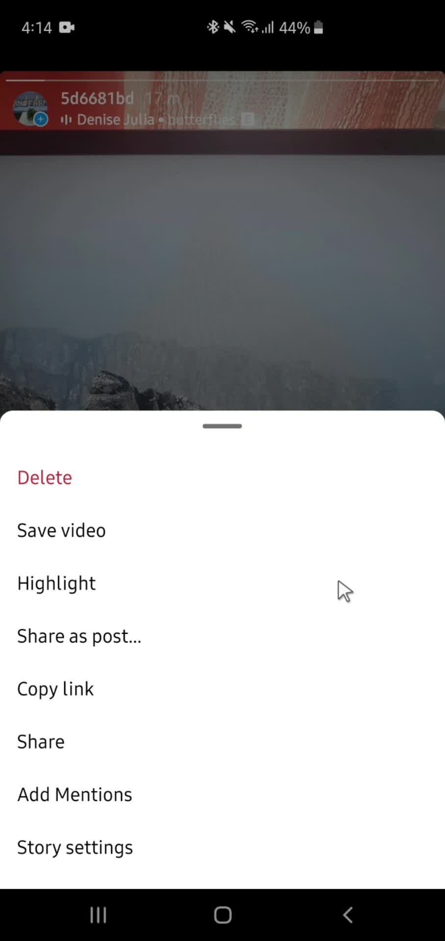 Instagram action menu screenshot