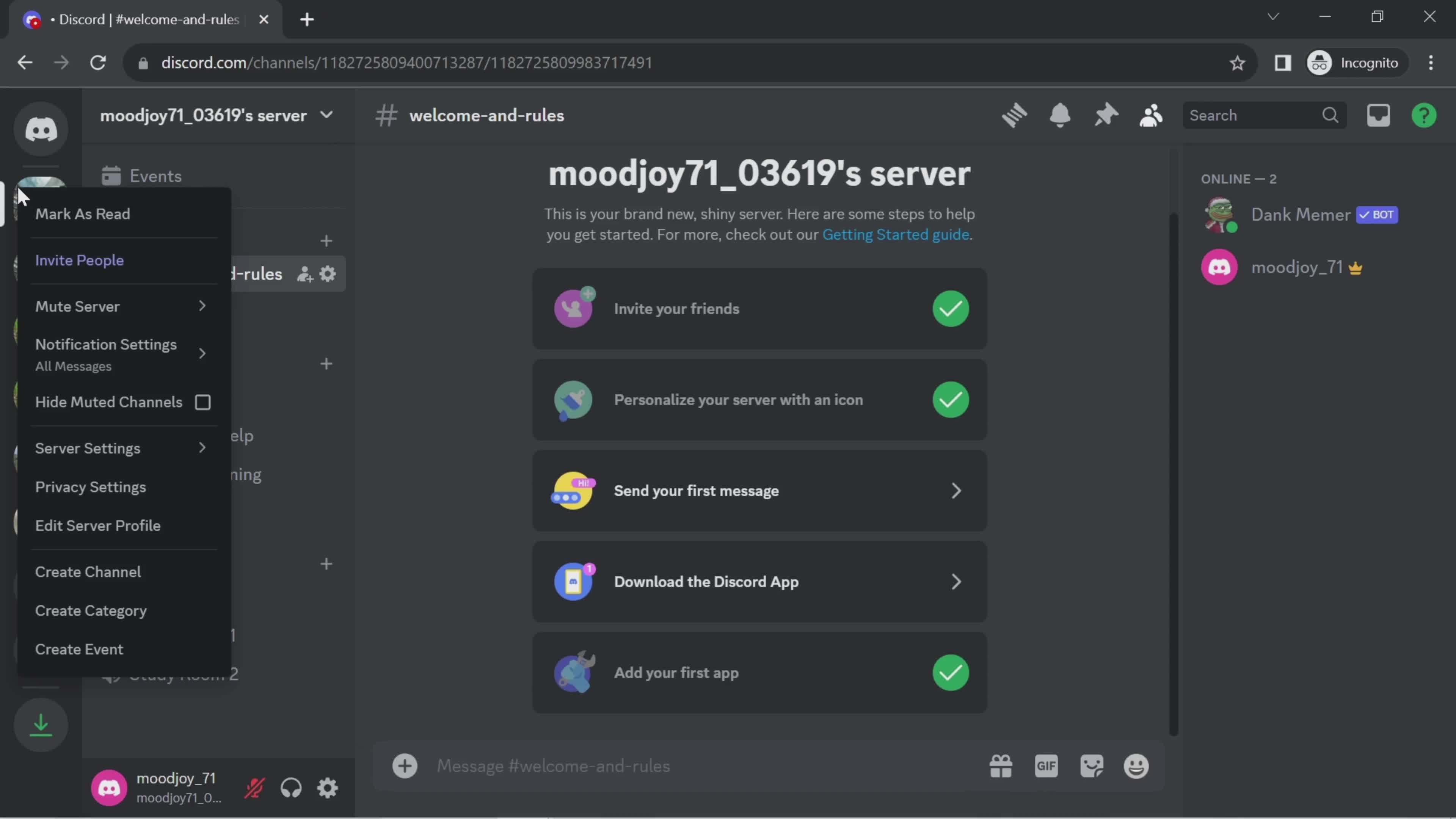 Discord action menu screenshot