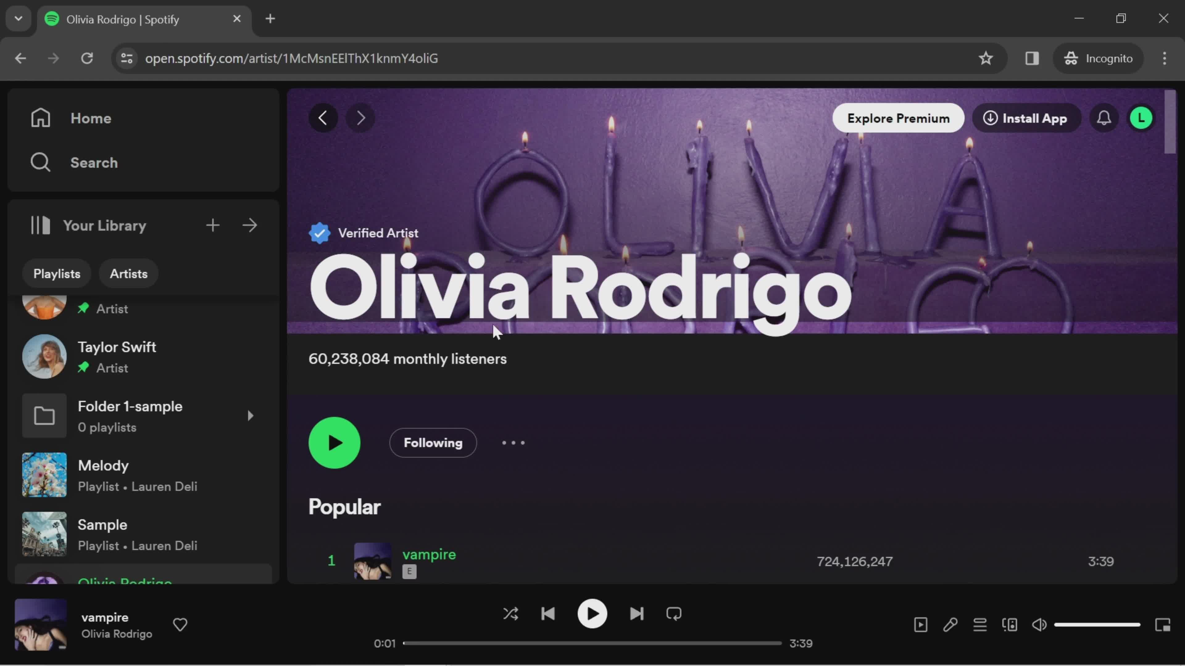 Spotify artist details screenshot