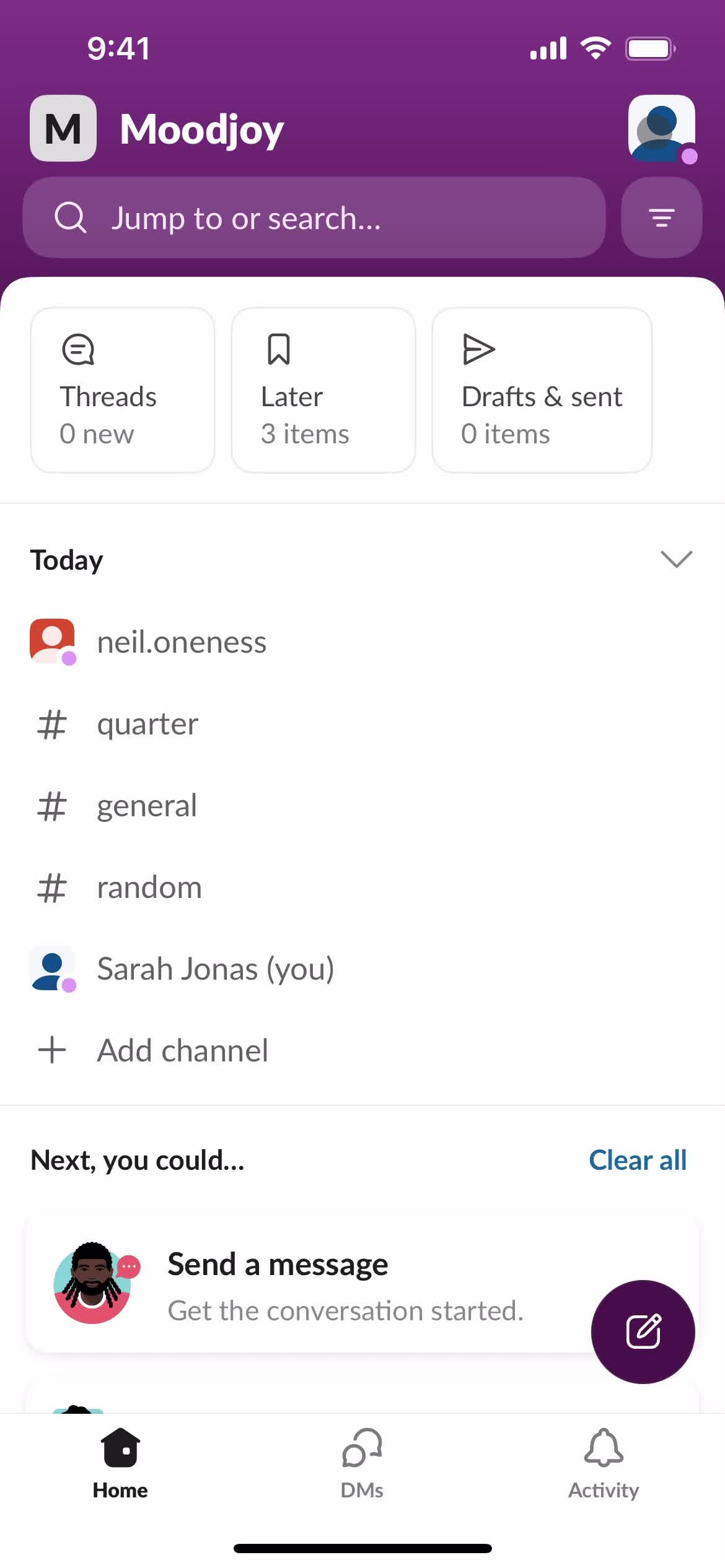 Slack home screenshot